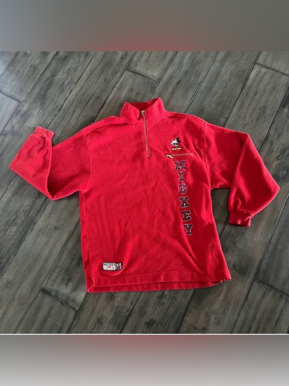 The Disney Store Vintage Mickey Mouse Red Fleece Sweatshirt - Size Large